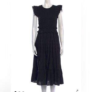 CLEOBELLA CREW NECK MIDI SMOCKED DRESS BLACK SIZE XS